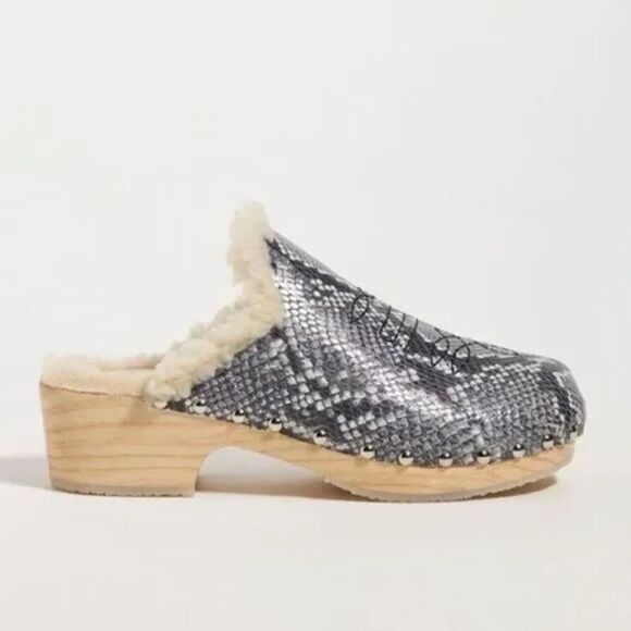Anthropologie Pilcro Luxe Shearling-Lined Clogs Python Snakeskin Leather US 8 - Picture 1 of 9